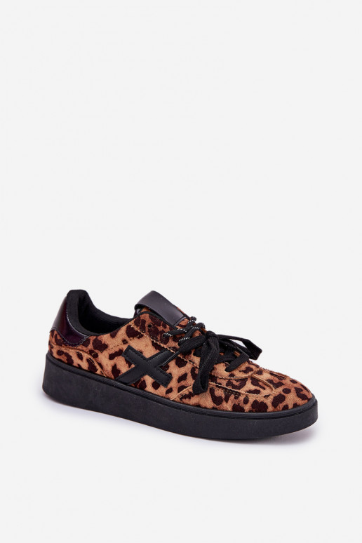 Bajo zapatillas Femenino con estampados de piel de leopardo color marrón Zelevelis
