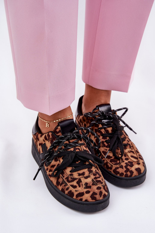 Bajo zapatillas Femenino con estampados de piel de leopardo color marrón Zelevelis