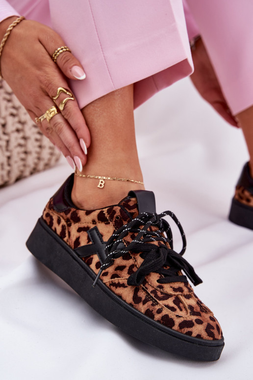 Bajo zapatillas Femenino con estampados de piel de leopardo color marrón Zelevelis