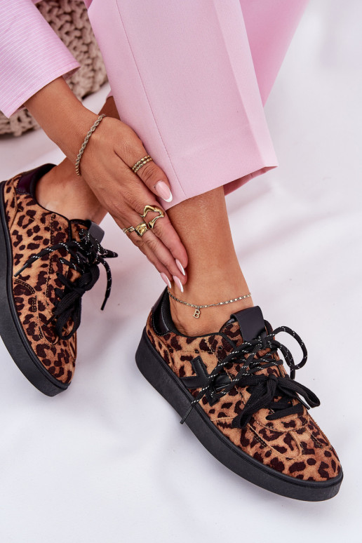 Bajo zapatillas Femenino con estampados de piel de leopardo color marrón Zelevelis
