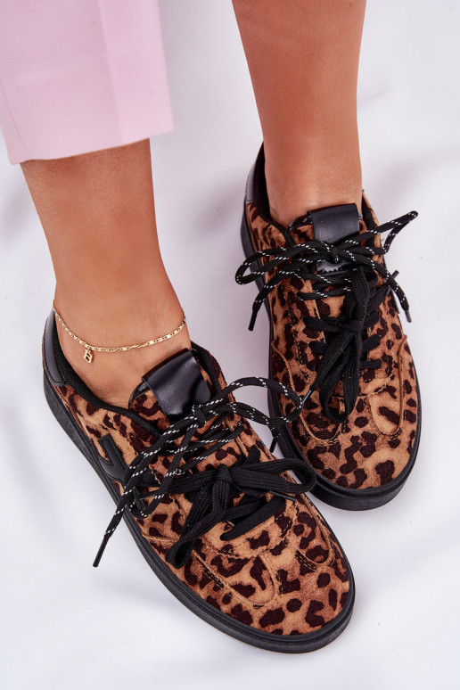 Bajo zapatillas Femenino con estampados de piel de leopardo color marrón Zelevelis