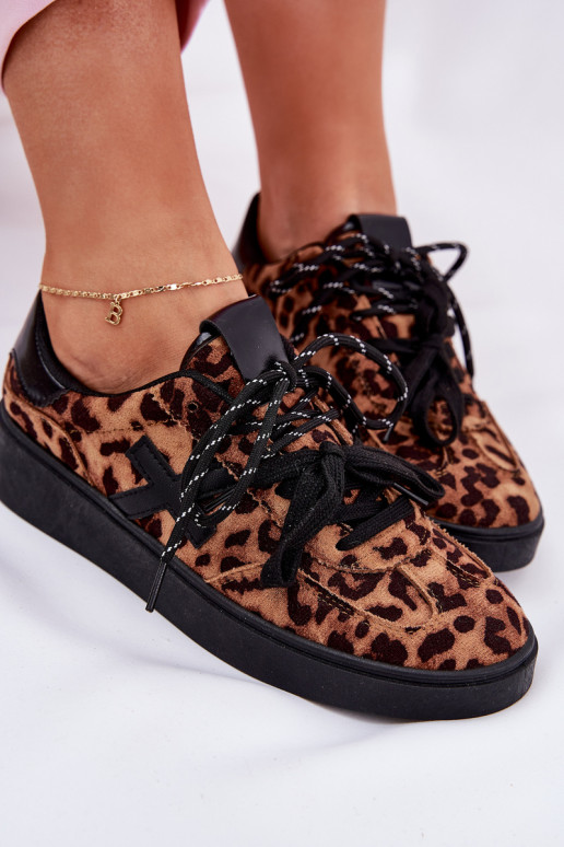 Bajo zapatillas Femenino con estampados de piel de leopardo color marrón Zelevelis
