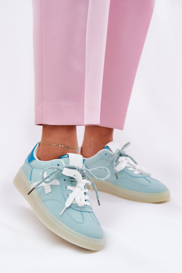 Zapatillas deportivas bajas para mujer con estampado de leopardo color menta-rosa Zelevelis