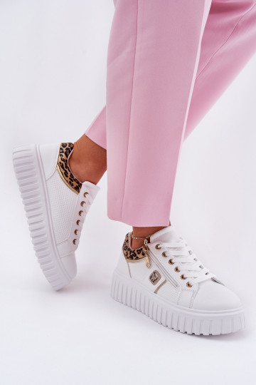 zapatillas Femenino con una plataforma de cuero ecológico con estampados de piel de leopardo el color blanco Velionna 2