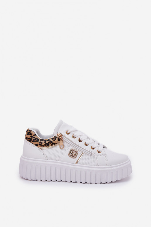 zapatillas Femenino con una plataforma de cuero ecológico con estampados de piel de leopardo el color blanco Velionna