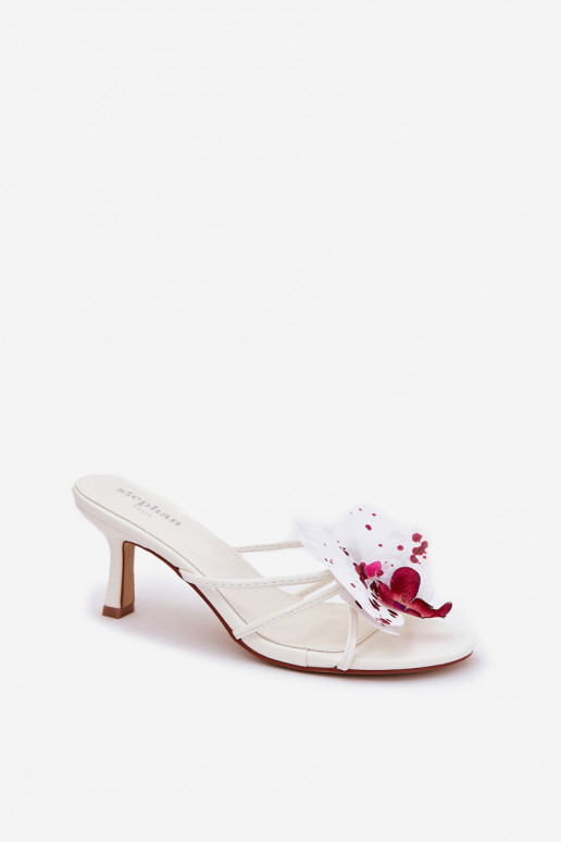 zapatillas de mujer con tacones finos Ze Sztucznym Una flor el color blanco Reyi