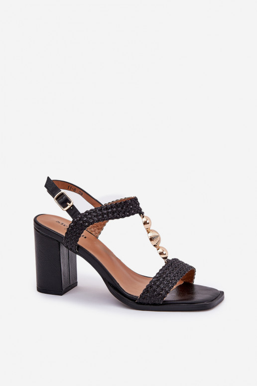 Sandalias de tacón alto para mujer. con adornos I Plecionką de color negro Annaviel