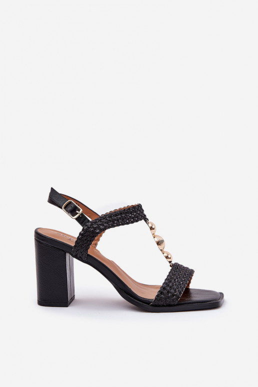 Sandalias de tacón alto para mujer. con adornos I Plecionką de color negro Annaviel