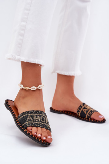Zapatillas de mujer con tacones anchos decorados en color negro Dorfedi 2