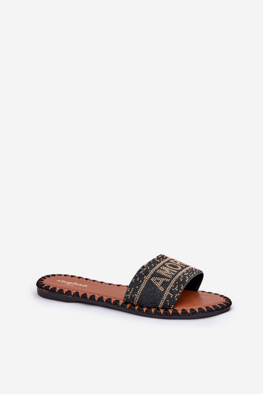 zapatillas de mujer con tacones anchos Con decoración de color negro Dorfedi