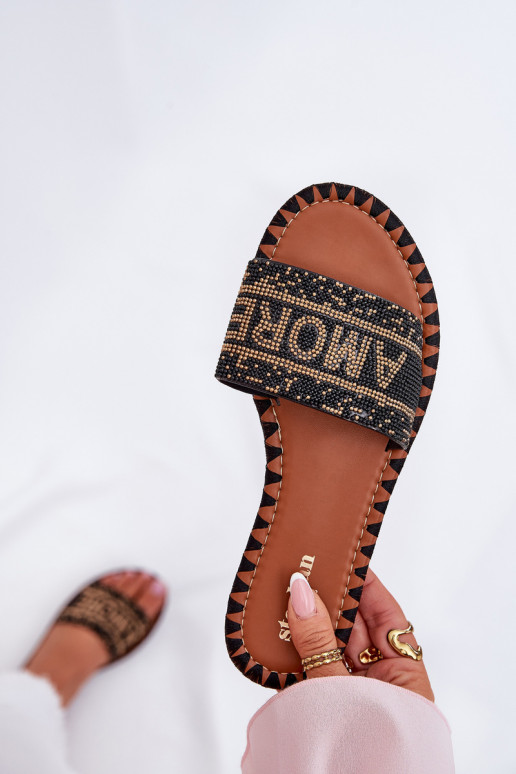 zapatillas de mujer con tacones anchos Con decoración de color negro Dorfedi