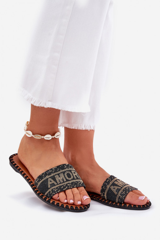 zapatillas de mujer con tacones anchos Con decoración de color negro Dorfedi