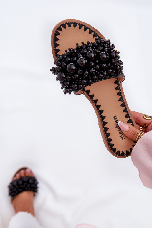 Zapatillas apartamento de mujeres Con cuentas decorativas de color negro Aricca