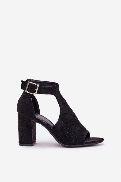 sandalias con elementos calados con tacones de gamuza ecológicaoAe de color negro Helori