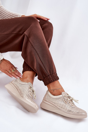 Zapatillas de piel para mujer. Estilo deportivo zapatos color dorado Brumia