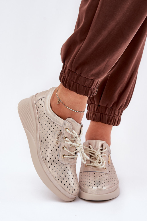 Zapatillas de piel para mujer. Estilo deportivo zapatos color dorado Brumia Zapatillas de piel para mujer. Estilo deportivo zapatos color dorado Brumia