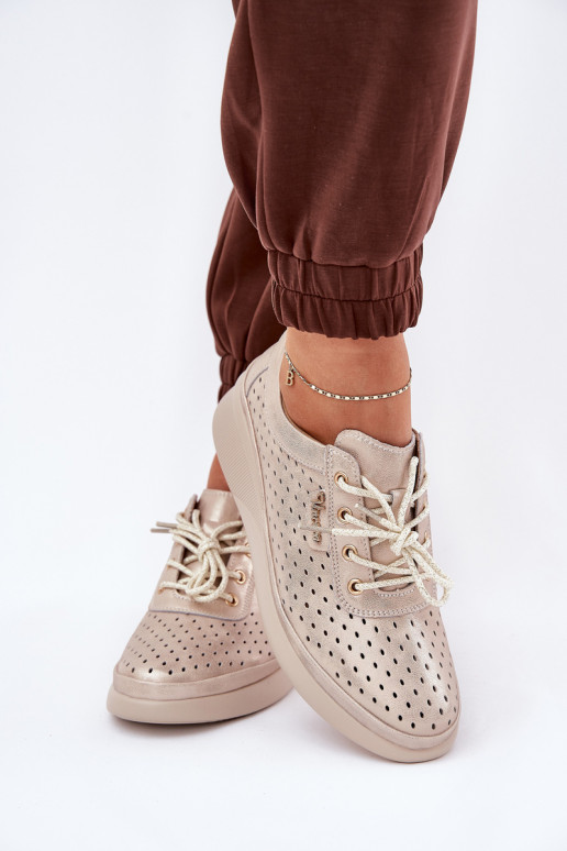 Zapatillas de piel para mujer. Estilo deportivo zapatos color dorado Brumia Zapatillas de piel para mujer. Estilo deportivo zapatos color dorado Brumia