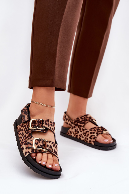 sandalias con estampados de piel de leopardo Femenino con hebillas color marrón Seladith
