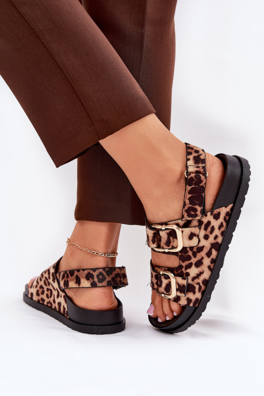 sandalias con estampados de piel de leopardo Femenino con hebillas color marrón Seladith