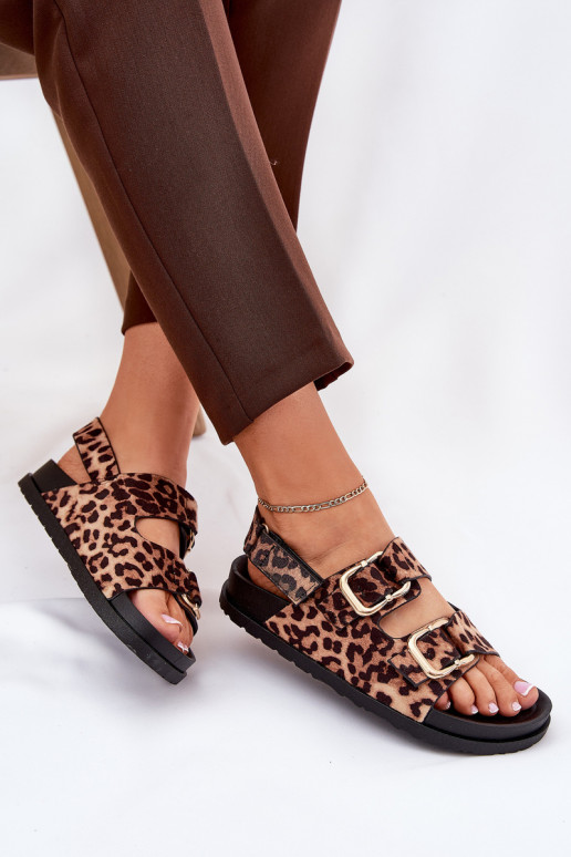 sandalias con estampados de piel de leopardo Femenino con hebillas color marrón Seladith
