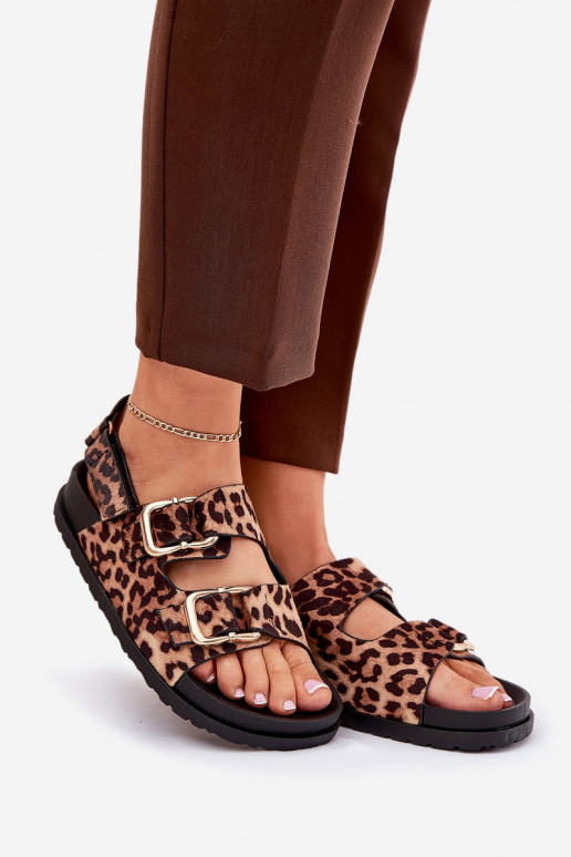 sandalias con estampados de piel de leopardo Femenino con hebillas color marrón Seladith