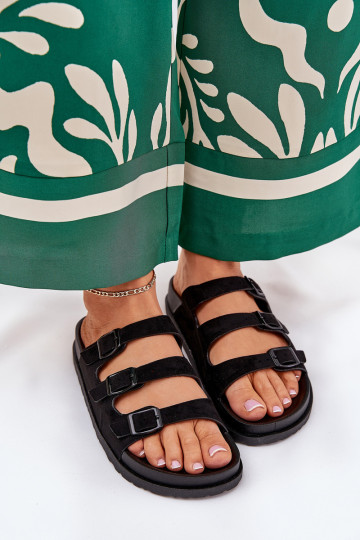 Chanclas para mujer con tiras y hebillas color negro Uliri