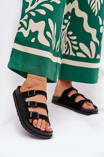 Chanclas para mujer con tiras y hebillas color negro Uliri 2