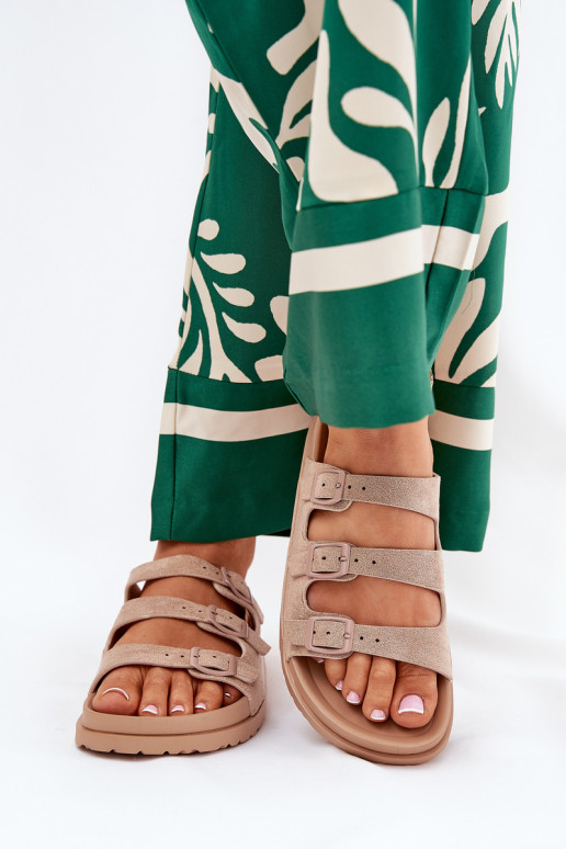 zapatillas de mujer con rayas I con hebillasmi beige Uliri