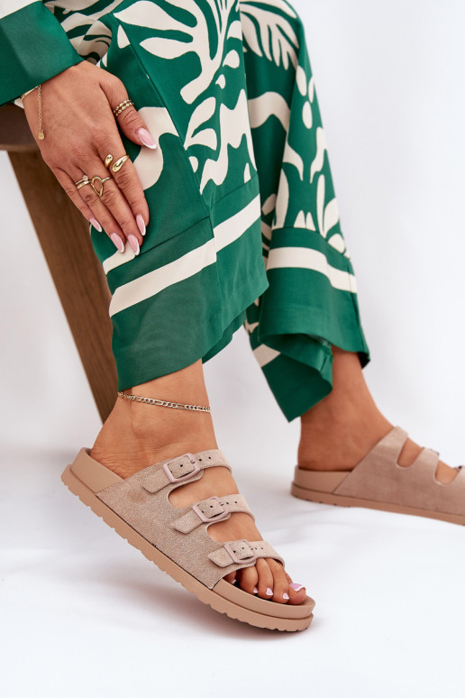 zapatillas de mujer con rayas I con hebillasmi beige Uliri