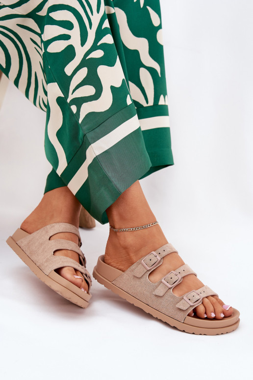 zapatillas de mujer con rayas I con hebillasmi beige Uliri