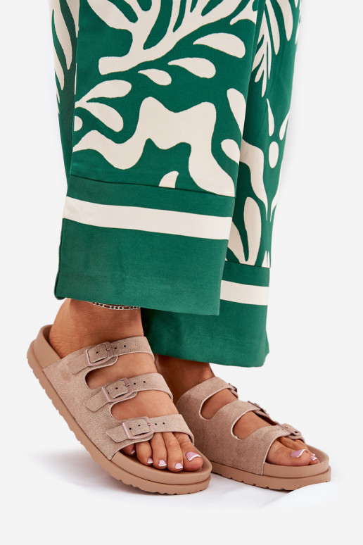 zapatillas de mujer con rayas I con hebillasmi beige Uliri