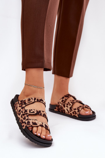 Chanclas para mujer con tiras y hebillas con estampado de piel de leopardo color marrón Uliri 2
