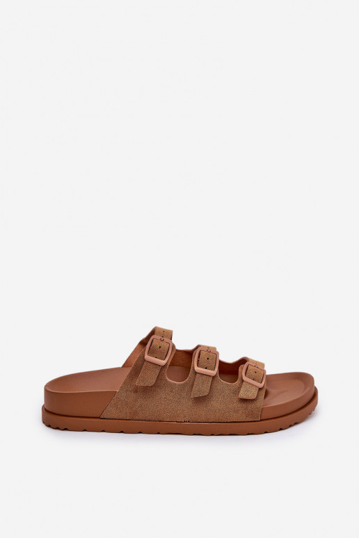 zapatillas de mujer con rayas I con hebillasmi color marrón Uliri