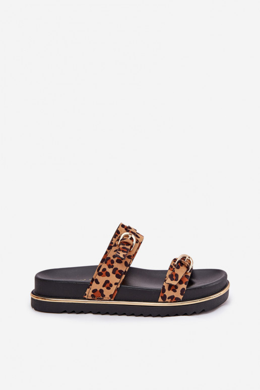 zapatillas de mujer con estampados de piel de leopardo con una plataforma con rayas I con hebillasmi color marrón Ziferte