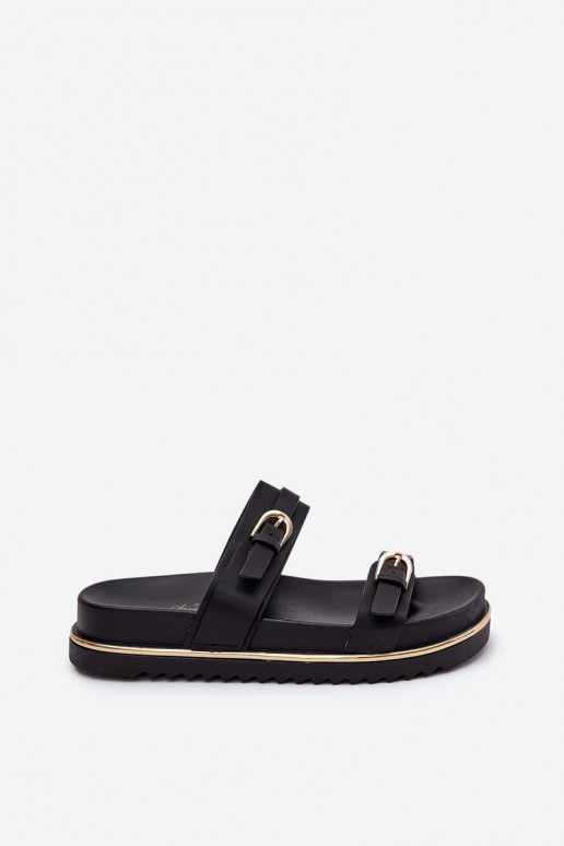 zapatillas de mujer Suavemente con una plataforma con rayas I con hebillasmi de color negro Ziferte