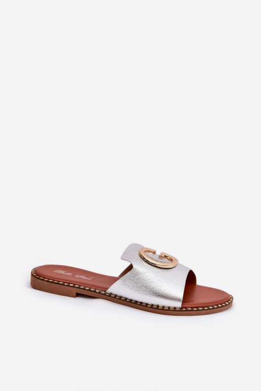 Eko Piel isósceles zapatillas de mujer Con decoraciones Detalem color plata Frelie