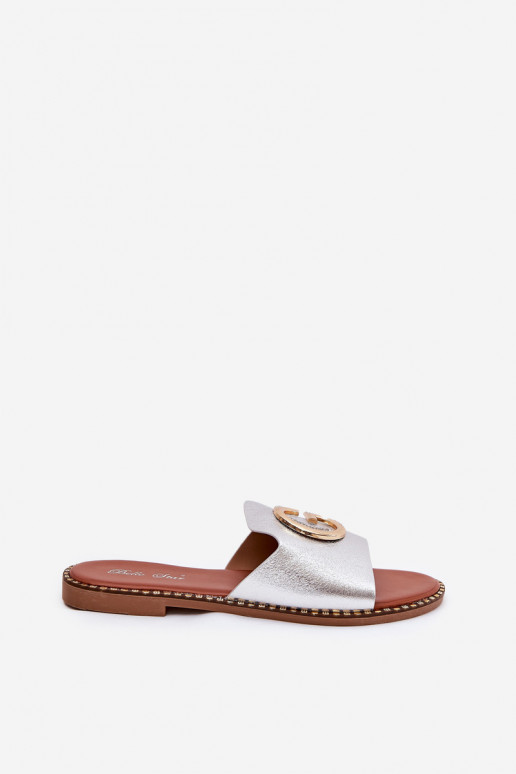 Eko Piel isósceles zapatillas de mujer Con decoraciones Detalem color plata Frelie