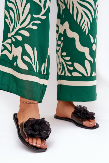 pantuflas de mujer transparentes planas con flor artificial color negro Vobetta 2