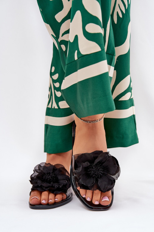 Ver a través de isósceles zapatillas de mujer Ze Sztucznym Una flor de color negro Vobetta