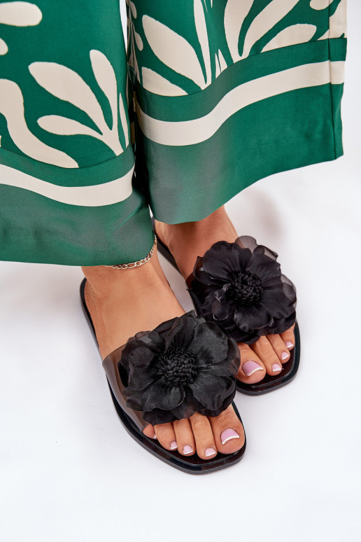 Ver a través de isósceles zapatillas de mujer Ze Sztucznym Una flor de color negro Vobetta