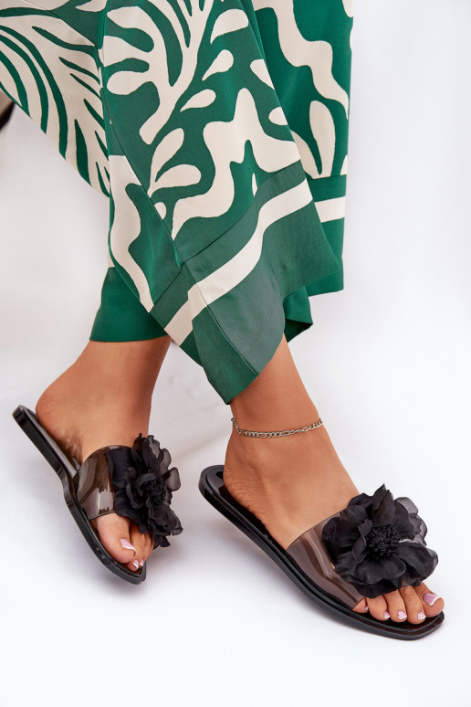 Ver a través de isósceles zapatillas de mujer Ze Sztucznym Una flor de color negro Vobetta