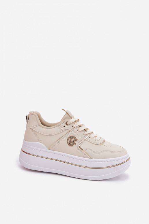 Femenino zapatillas con una plataforma beige Caldeno