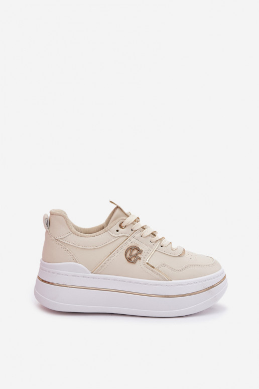 Femenino zapatillas con una plataforma beige Caldeno