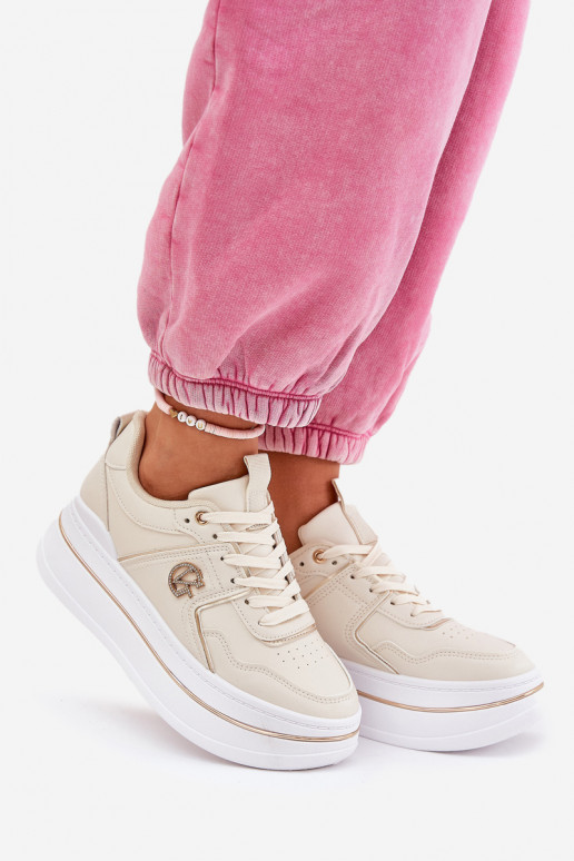 Femenino zapatillas con una plataforma beige Caldeno