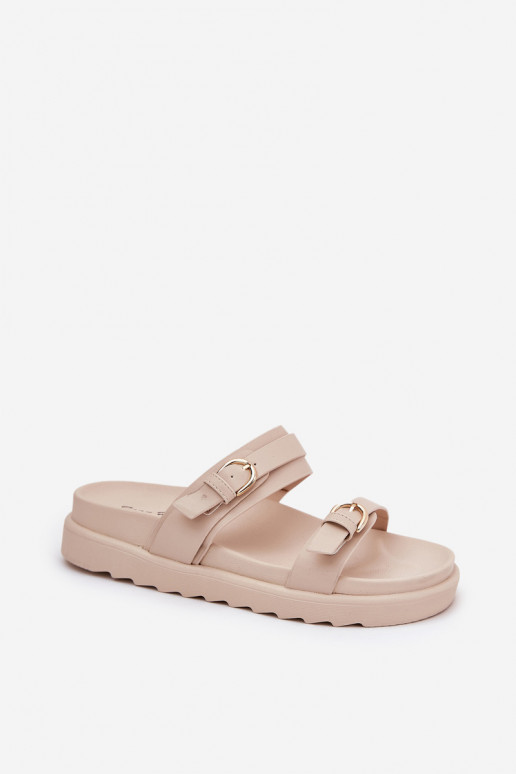 zapatillas de mujer con una plataforma Ze color doradomi con hebillasmi beige ENernone