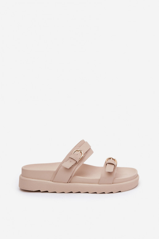 zapatillas de mujer con una plataforma Ze color doradomi con hebillasmi beige ENernone