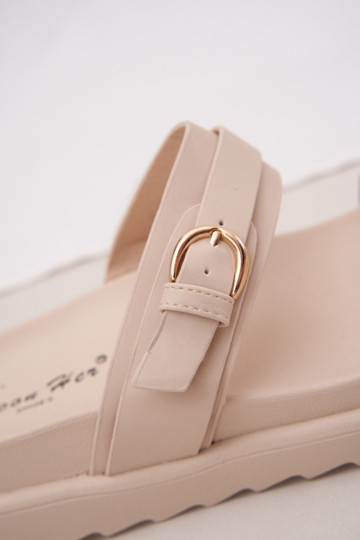 zapatillas de mujer con una plataforma Ze color doradomi con hebillasmi beige ENernone