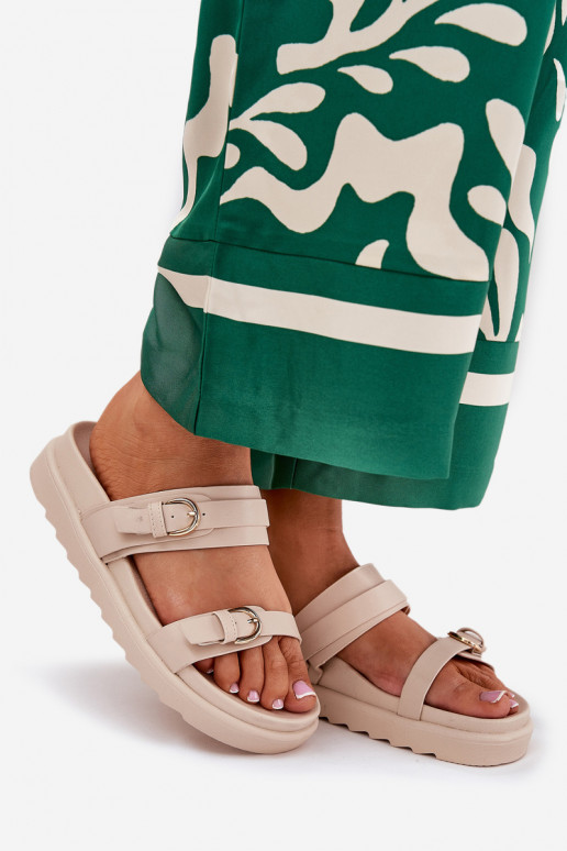 zapatillas de mujer con una plataforma Ze color doradomi con hebillasmi beige ENernone