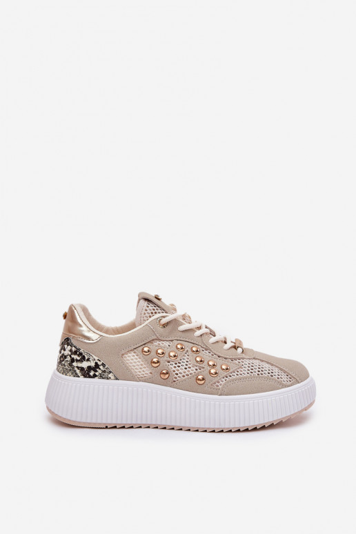 zapatillas Femenino con malla y sementales beige Ogalda