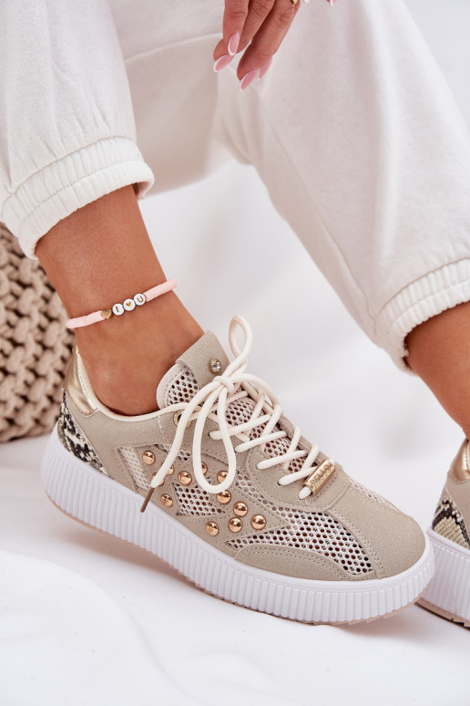 zapatillas Femenino con malla y sementales beige Ogalda